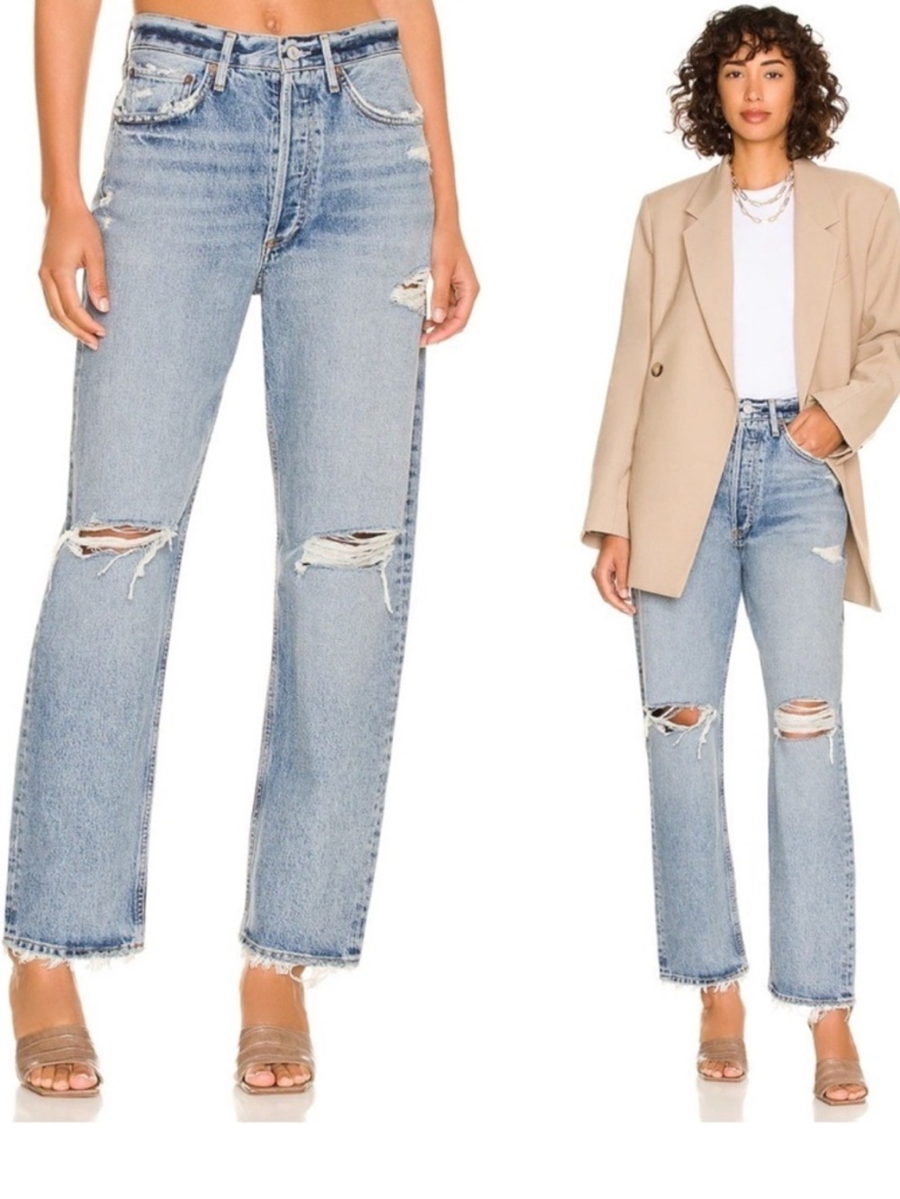 Agolde 90s Mid Rise Ripped Jeans Loose Fit Light Wash